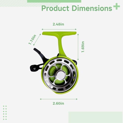 Ice Fishing Reel Inline, 2.6 in (6.6 Cm) Aluminum Alloy Model, Metal & Plastic Construction, Slip-Resistant Handle, Elevated Foot Design, 3+1 Bearing System