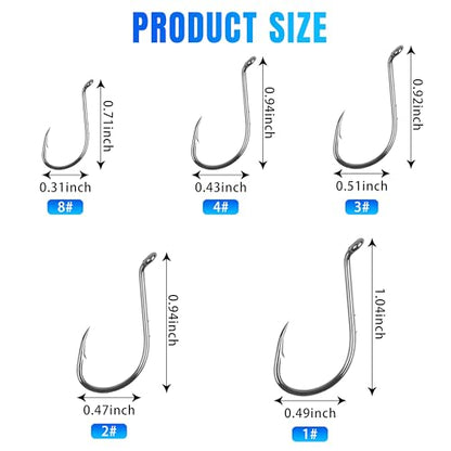 200pcs Octopus Baitholder Fishing Hooks Sharp Barbed Beak Fish Hooks Circle Hook High Carbon Steel Extra Sharp Closed Eye J Hook
