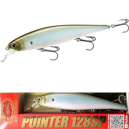 LUCKY CRAFT Pointer 128SP, Freshwater Lake Bass Fishing Lure, Jerkbait, Suspending, Fishing Gear, Fishing Accessories, Fishing Tackle - color: 138 Pearl Ghost Minnow