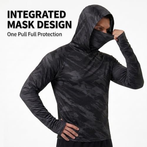 5 Pack Men's Camouflage Long Sleeve Hooded Shirt with Balaclava Face Mask,Sun Protection Fishing Hunting Rash Guard - color: 5color B Set, size: 3X-Large