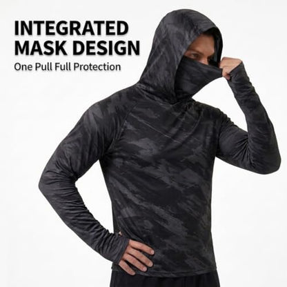 5 Pack Men's Camouflage Long Sleeve Hooded Shirt with Balaclava Face Mask,Sun Protection Fishing Hunting Rash Guard - color: 5color B Set, size: 3X-Large