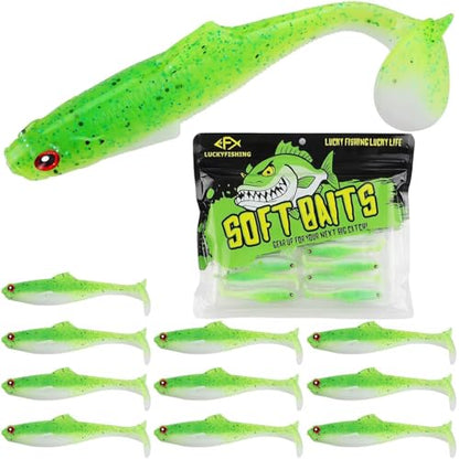 LUCKYFISHING Paddle Tail Swimbaits Soft Plastic Swimbaits Soft Baits for Bass Fishing Trout Crappie Walleye Freshwater Saltwater 10/16/20 PCS Soft Plastic Baits 4/3.5/3/2.5 Inch - color: Green, size: 3 inch-16pcs
