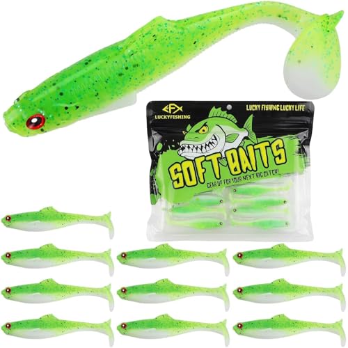 LUCKYFISHING Paddle Tail Swimbaits Soft Plastic Swimbaits Soft Baits for Bass Fishing Trout Crappie Walleye Freshwater Saltwater 10/16/20 PCS Soft Plastic Baits 4/3.5/3/2.5 Inch - color: Green, size: 2.5 inch-20pcs
