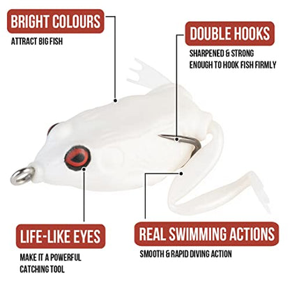 LUNKERHUNT Frog Lure for Bass Fishing | Pocket Frog Fishing Lure 1.75 Inch | Topwater Fishing Lures, Soft Hollow Body, Weedless Hooks for Trout, Pike in Saltwater and Fresh Water - style: Pearl