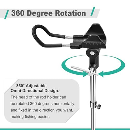 2/4 Pack Fishing Rod Holders, 360 Degree Adjustable Fishing Rod Holders for Bank Fising , Height Adjustable 25-36.6 Inch Multifunctional Stainless Steel Beach Fishing Rod Holder Fishing Gifts for Men - color: Black-2 Pack