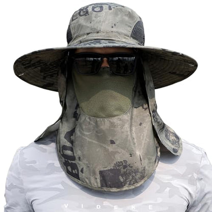 Sun Hat Unisex Face Coverage Shield Neck Flap Cap Garden Lawn Work Sports Hiking Fishing Hats - color: Army Green Ink Wash Pattern