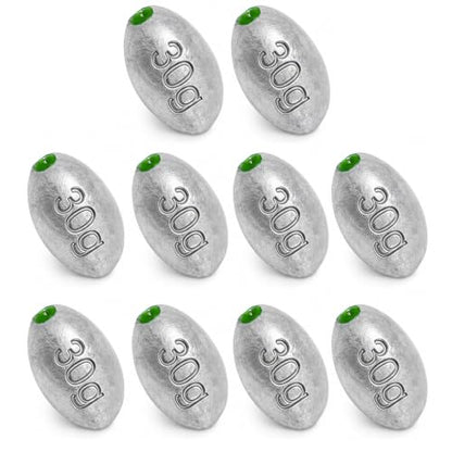Egg Sinkers Bullet Fishing Weights Oval Shaped with Plastic Core Slip Sinkers for Catfish Fishing Casting Saltwater and Freshwater 1/5oz to 2oz - style: 1 Ounce-30g-10pcs