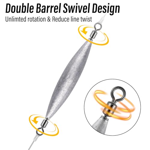 Dr.Fish 20 Pack Inline Trolling Weights with Double Barrel Swivels (1/16oz-3/4oz), Lead Egg Sinkers for Salmon Trout Walleye Freshwater Saltwater Fishing - size: 1/8oz-20 Pack