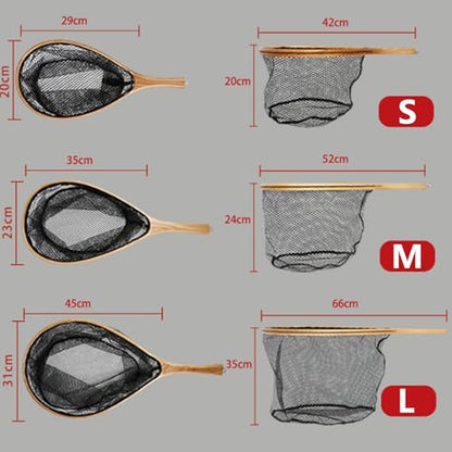 Fishing Net with Comfortable Grip Handle Wooden Poles Fishing Landing Net with Lanyard for Adults Portable Landing Net - size: L: About. 66x35cm/25.98x13.78"
