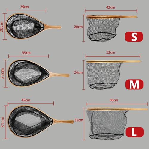 Landing Net with Lanyard Portable Fishing Net with Comfortable Grip Landing Fishing Tackle Tool Wooden Poles Wood for Fly - size: Small