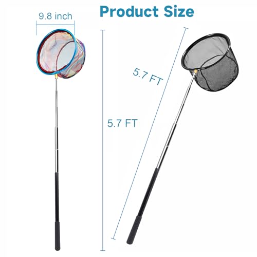 2 Packs Retractable Fishing Net Lightweight Landing Net for Youth Telescopic Fish Butterfly Catching Net for Outdoor Activities - color: Black+Blue
