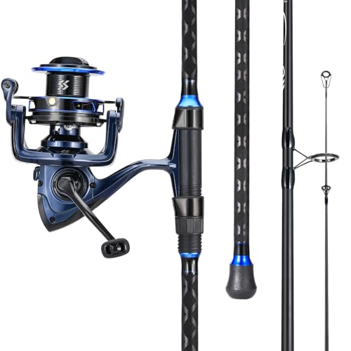 SOUGAYILANG Surf Fishing Rod and Reel Combo, Heavy 3-Piece Travel Spinning Rod with Reel for Red Drum, Striped Bass, Beach & Saltwater Fishing(9'/10'/11'/12') - color: blue, size: 11ft