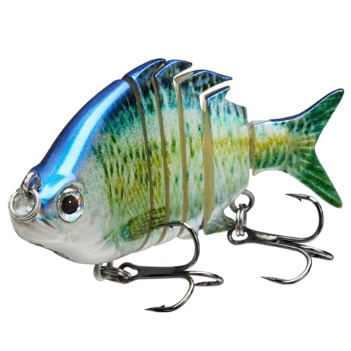 Bassdash SwimPanfish 0.34oz Hard Swimbaits Multi Jointed Topwater Trout Bass Fishing Crank Lure for Freshwater and Saltwater - color: Blue Fish