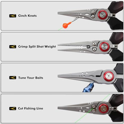 TRUSCEND Easy Use Lockable Fishing Pliers with Tungsten Carbide Cutter, Innovative Ergonomic Handy Handle, Saltwater Corrosion Resistant Teflon Coated Fishing Tool, Light Multi-Function Fishing Gear - color: C1-straight Nose-red