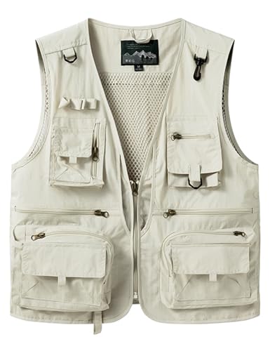 Gihuo Mens Fishing Vest Lightweight Utility Vests Cargo Outdoor Safari Travel Vest with Pockets - color: Beige, size: Small