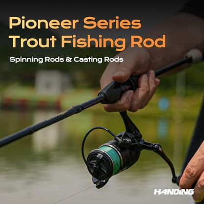 HANDING Pioneer Ultralight Spinning Rod & Casting Rod 2-Piece BFS Rod | Ultralight & Light Rod Finesse Fishing Rod for Trout Panfish Crappie Bluegill with 24T Carbon Fiber EVA Handle - size: 6'6'' - Light - Fast