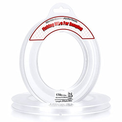 Clear Fishing Wire, Acejoz 656FT Fishing Line Clear Invisible Hanging Wire Strong Nylon String Supports 40 Pounds for Balloon Garland Hanging Decorations - style: 0.3mm, 656ft, 17lb
