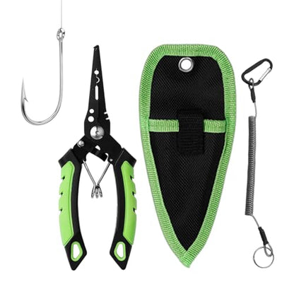 Fishing Pliers Hook Remover Lightweight Rust-Proof Heavy-Duty | Fish Hook Remover Tool Line Cutter for Outdoor Ice Shore River Lake Angling Catfishing - color: Green