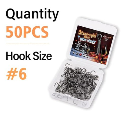 Dovesun Fishing Treble Hooks Outward-Angled Point 3X Strong Professional V Triple Fishing Hooks for Saltwater and Freshwater 50PCS Size #10#8#6#4#2 - size: #6 * 50PCS