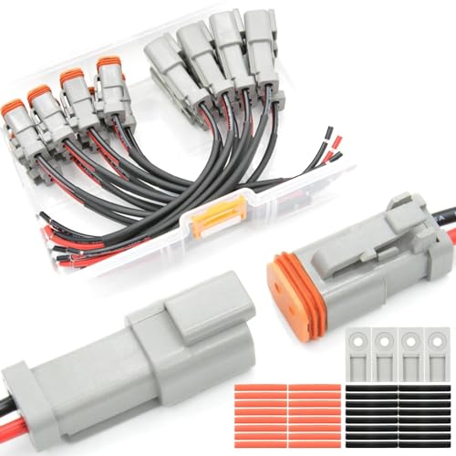 10 Set 2 Pin DT Deustch Waterproof Connector Automotive Electrical Butt Connector 16AWG Wire Harnesses Connectors Kit with Heat Shrink Tubing for Car Boat Truck (A- 2Pin Wiring 10Pair) - size: DT Connector 10 Sets 2 Pin