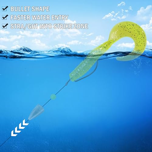 Bullet Fishing Weights Sinkers, 45 Pack Fishing Sinkers Worm Weights Sliding Fishing Sinkers for Bass Fishing Pitching and Flipping Texas Rigs Saltwater Freshwater Fishing Tackle - style: 3/8oz - 45pcs