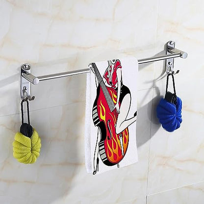 Pehede Rockabilly Pinup Girl Hand Towel Playing Double Bass with Flames Soft Guest Face Bath Towel Bathroom Decorations Thin Kitchen Tea Dish Towels 15 x 30 inch - color: Rockabilly Pinup Girl