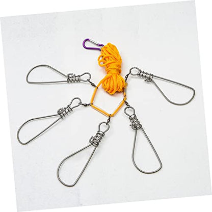 INOOMP 5 Kayak Fishing Accessories Fishing Stringer Live Fish Buckle Lock 5 Snaps Live Fish Buckle Fish Stringer Kit Nylon Ropes 5 Snaps Fishing Lock Fishing Supplies Stainless Steel