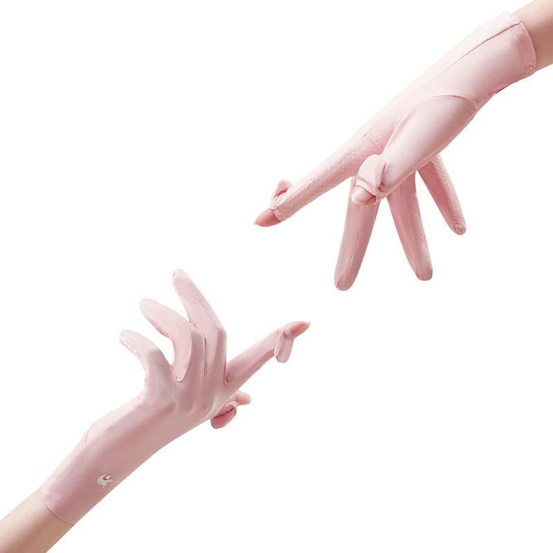 FGSS Summer Sunblock Gloves UV Protection Non-Slip Touchscreen Driving Gloves for Women Cyling Riding Outdoor - color: Pink+grey