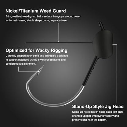 12Pcs Weedless Wacky Rig Hooks for Bass Fishing – Weighted Mushroom Jig Heads with Wide Gap Hook for Senko Worms & Soft Baits 1/16 1/8 3/16oz - size: 1/8oz (3.5g)-12Pack