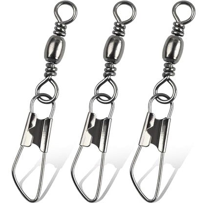 SILANON Fishing Barrel Swivels Snaps, Barrel Swivel with Safety Snap Stainless Steel Brass Swivels Fishing Tackle Line Connector High Strength Solid Rings for Saltwater Freshwater - size: 6#-31lb-120pcs