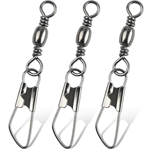 SILANON Fishing Barrel Swivels Snaps, Barrel Swivel with Safety Snap Stainless Steel Brass Swivels Fishing Tackle Line Connector High Strength Solid Rings for Saltwater Freshwater - size: 12#-19lb-120pcs