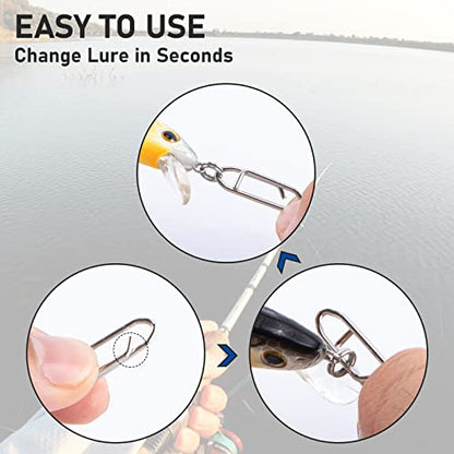 Alwonder 50-Pack Fishing Power Speed Clips, High Strength Stainless Steel Speed Clip for Fishing Lure Quick Change, Freshwater Saltwater Crankbait Popper Lures Quick Snap Connector Tackle - size: L-125LB-1IN