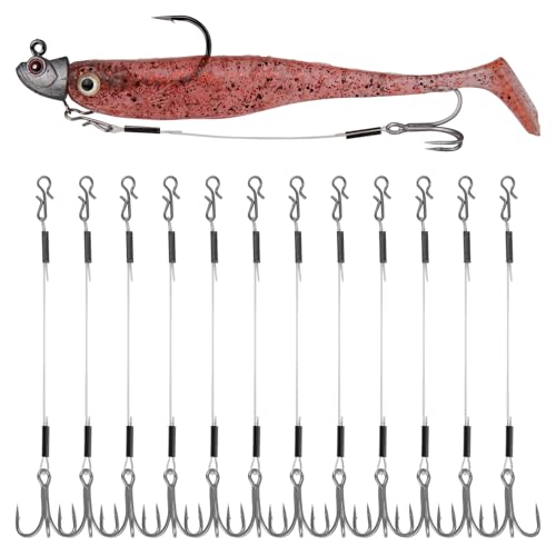 Stinger Hooks (12-Packs) for Jig Heads, Quick Snap #6/#8 Trailer Treble Hooks, 10#/40lbs Fluorocarbon Fishing Line - Walleye, Bass - size: 4" - 6# hook