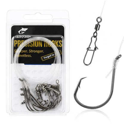 FishTrip Pre-Tied Inline Non-Offset Circle Hook Surf Rigs, 5Pack, 28in Nylon Leader, High Hook-Up&Corner-Mouth Sets, Saltwater Swivels&Snaps for Striped Bass, Catfish, Red Drum, Offshore(4/0,6/0,8/0) - size: 6/0#_5pcs