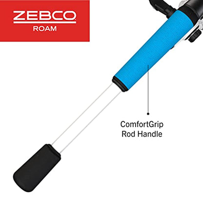 Zebco Roam Spinning Reel and Fishing Rod Combo, 6-Foot Fiberglass Fishing Pole, Split ComfortGrip Handle, Soft-Touch Handle Knob, Changeable Right- or Left-Hand Retrieve - style: Size 30 Reel - 6'6" Rod - Blue