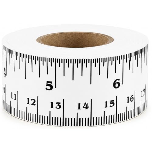 ChromaLabel Adhesive Measuring Tape, 12 Inch Ruler, 1 Inch x 13.9 Yd | 12 inch measuring sticker with imperial and metric markings for desks, crafts and workbenches. Made in USA - color: White, size: 1" Wide
