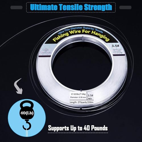 Clear Fishing Wire, Monofilament Fishing Line, Clear String for Hanging, Invisible Strong Wire Nylon Thread for Hanging Balloon Garland Picture Decorations - size: 0.3mm/820ft/12lb