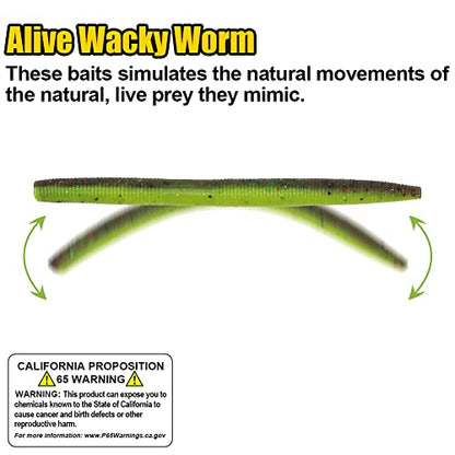 Wacky-Worms-Bass-Fishing-Lure-Kit-Wacky-Rig-Worms-Soft-Plastic-Stick-Baits3 4" 5" 6 inch - color: 4 inch 30 pcs