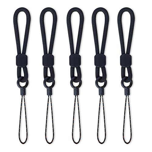 YOUOWO 5Pack Short Rope Small Black Lanyard,Ring Lanyards Finger Strap | Cute Circular Lanyard,for Phone Cases,Keys,USB Flash Drive - color: 5 Black Lanyard Finger