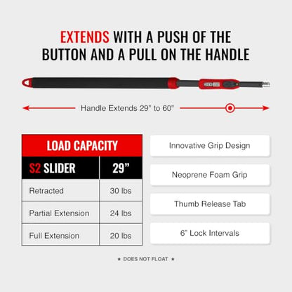 EGO S2 Slider Fishing Net Handle | Adjustable Extension Handle, Minimal Water Drag Design, Ergonomic Foam Grip for Landing Nets - size: 29" to 60" Handle, 17" x 19" Hoop, style: Lightweight Non-tangle Clear Rubber Mesh