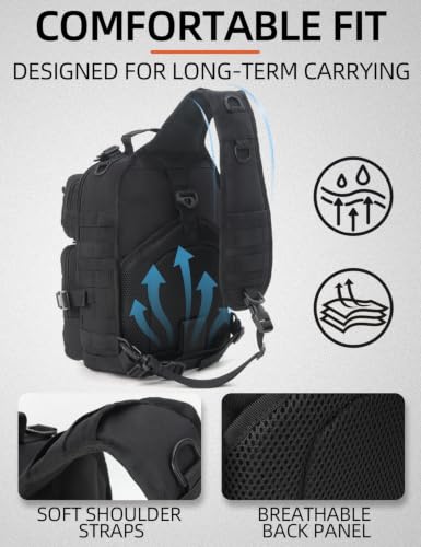 J.SH Tactical Sling Bag for Men, Military Shoulder Sling Backpack(Bag Only) | MOLLE System, EDC Bag, Fits Most 14" Laptops & iPad Pro, Crossbody Shoulder Backpack for Commute, Travel & Fishing - Black - color: Black - Large (15l)
