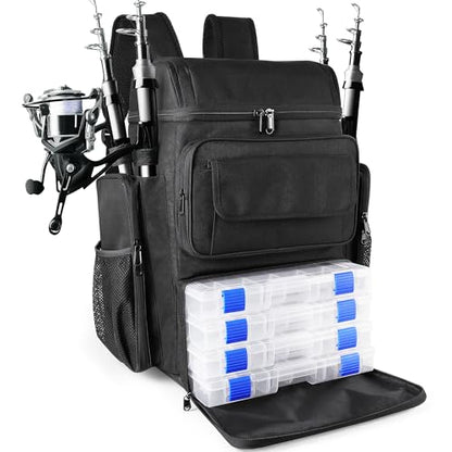 Fishing Tackle Backpack With Rod Holders, 45L Large Tackle Bag & Fishing Tackle Backpack for Fishing, Camping, Hiking,Black - color: Black
