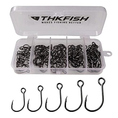 THKFISH 50pcs/100Pcs Box Inline Single Hooks Replacement Fishing Hooks for Lures Baits Inline Circle Hooks Large Eye with Barbed Saltwater Freshwater #2#1 1/0 2/0 3/0 - color: 100pcs-black