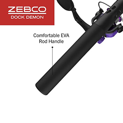Zebco Dock Demon Spinning Reel or Spincast Reel and Fishing Rod Combo, 30-Inch Durable Fiberglass Rod, QuickSet Anti-Reverse Fishing Reel - style: Spinning Reel - Purple