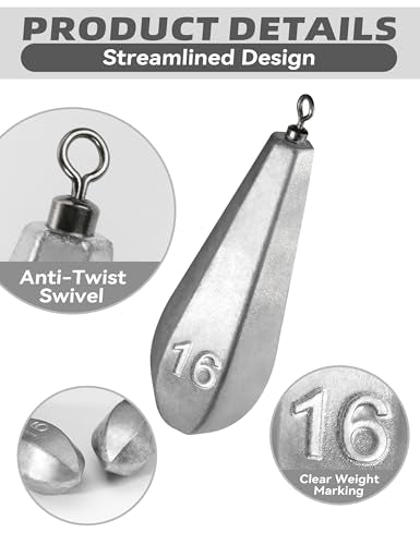 BLUEWING Swivel Bank Sinkers Fishing Weights with Swivel Bottom Bullet Sinkers for Freshwater and Saltwater, 1/8oz to 16oz - size: #12 16oz, 2pcs