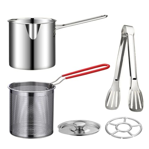 49oz Deep Frying Pot Set – w/Basket, Lid, Tongs for Tempura, Chicken, Fries & Fish