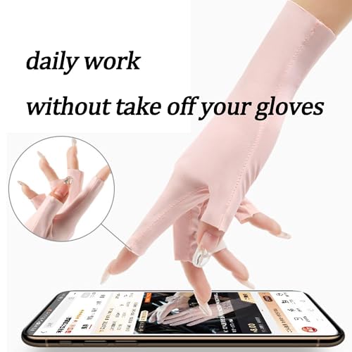 Utaly Women Sunblock Fingerless Gloves Non-Slip UV Protection Driving Riding Summer Outdoor Gloves for Women Girls - color: Beige1