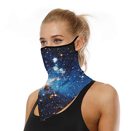 YAYOUREL Neck Gaiter Face Mask Bandanas for Men Women UV Face Scarf Cover Ear Loop Hole Facemask for Fishing Running Cycling - color: Blue Black White