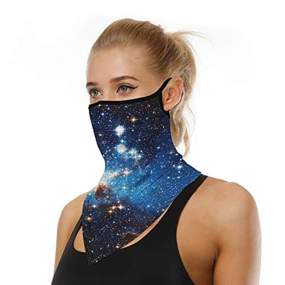 YAYOUREL Neck Gaiter Face Mask Bandanas for Men Women UV Face Scarf Cover Ear Loop Hole Facemask for Fishing Running Cycling - color: Blue Black White