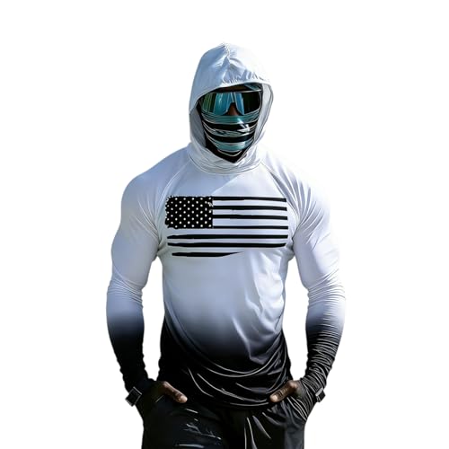 Men's UPF 50+ Sun Protection Hooded Shirt with Integrated Face Cover Long Sleeve Lightweight Rash Guard Shirts - color: Gray, size: Small